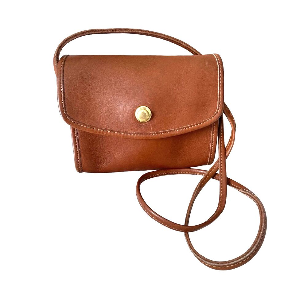 Vintage Coach British Tan Leather Chrystie Crossbody Shoulder Bag USA 393 90s